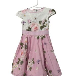 Monnalisa Pink Floral Kids Dress